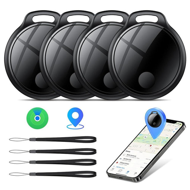 Air Tracker Tags-4 Pack: Smart Bluetooth Tracker, Compatible with Apple Find My APP (iOS Only) Replaceable Battery, IP67 Waterproof, Suitable for Luggage, Wallets, Backpacks, Keys Tracking Tag, Black