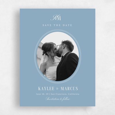 Dusty Blue Wedding Save the Date - Mahogany Portrait