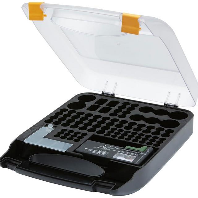Amazon Basics Battery Organizer with Tester and Handle Holds 110 Batteries, Wall Mountable