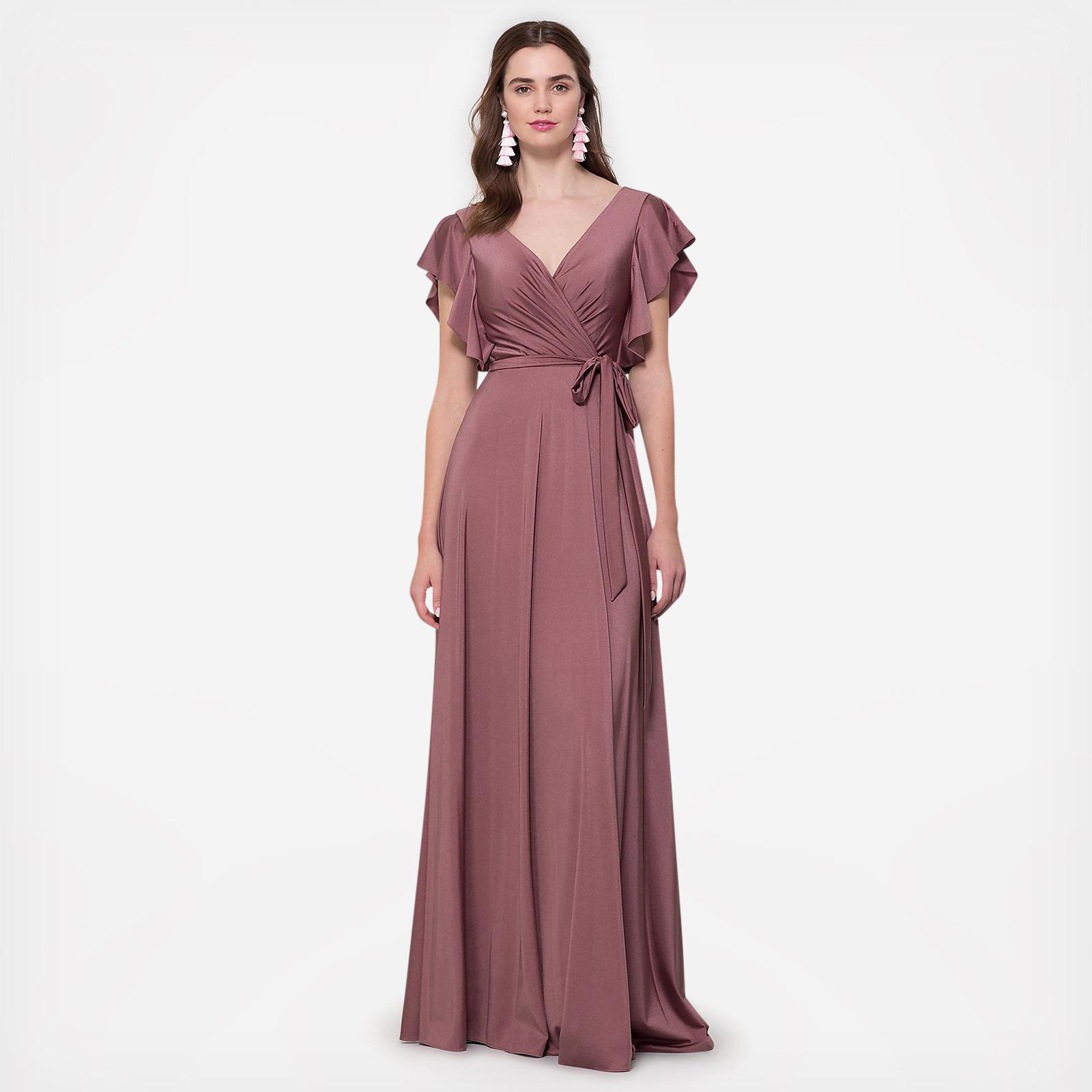 Faux-Wrap Long Jersey Bridesmaid Dress 