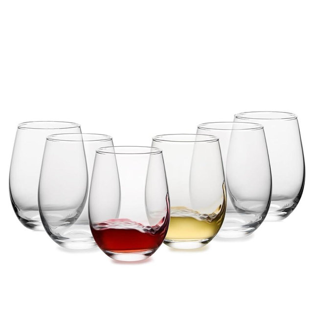 OUWO Stemless Wine Glasses Set of 6, 18 Ounces Red & White Wine Glasses for Party, Lead-free, Ideal Wine Accessories Gift (Clear)