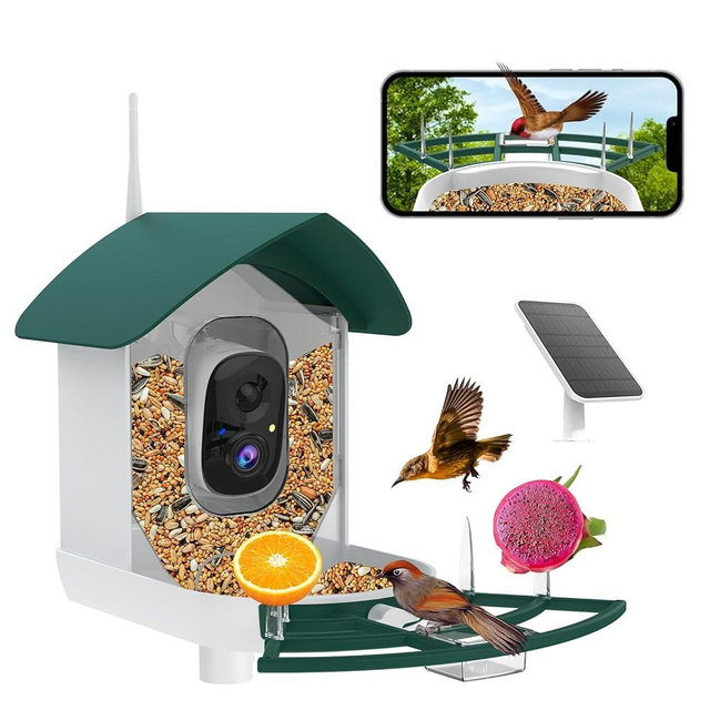 Bird Feeder with Camera,AI Identify Birds Species,Smart Birds Camera with Solar Powered,Auto Record 1080P Birds Video in Backyard,Instant Notifications,Ideal Gifts for Family and Bird Lovers