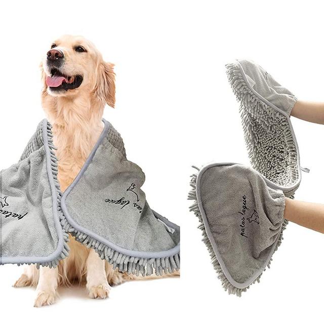 Patas Lague Luxury Absorbent Dog Towel,Microfiber Quick Drying Towel with Hand Pockets Pet Towel for Dog and Cat, Machine Washable