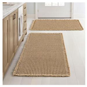MIULEE Set of 2 Waffle Bathroom Rugs, Boho Bath Rugs Non Slip Washable, Super Absorbent Bath Mats, Ultra Soft Rubber Backed Shower Mats for Bathroom Floor, Tub and Shower, Brown, 18x30 Inch