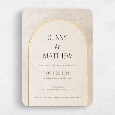 Beige Rounded Wedding Invitation - Dorado Arch Foil