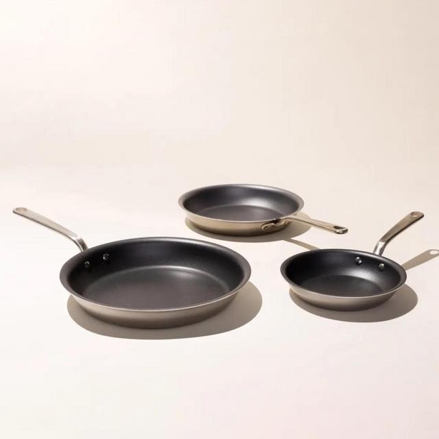 Stainless Steel Non Stick Frying Pan Set of 3, Graphite