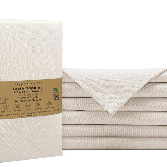 Ruvanti Cloth Napkins Set of 6, 100% Cotton High GSM 18x18 Inches Soft, Washable, Highly Durable & Absorbent, Perfect for Parties, Christmas, Thanksgiving Dinners – Natural Color