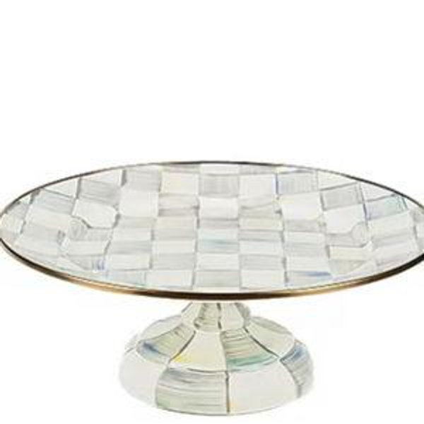 MacKenzie-Childs Check Enamel Pedestal Platter- Sterling Check