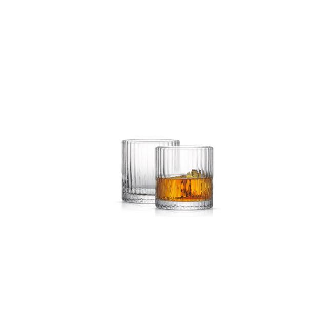 JoyJolt Elle Fluted Double Old Fashion Whiskey Glass - 10 oz Ribbed Scotch Glasses - Set of 2
