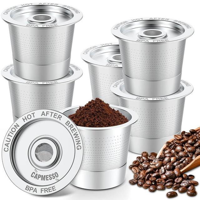 CAPMESSO Reusable K Cups Coffee Pods for Keurig 1.0: Stainless Steel Refillable K Cup - Reusable Coffee Filter for Keurig 1.0 Coffee Maker, Permanent, Eco-Friendly, Innovative Design (6 Pack)