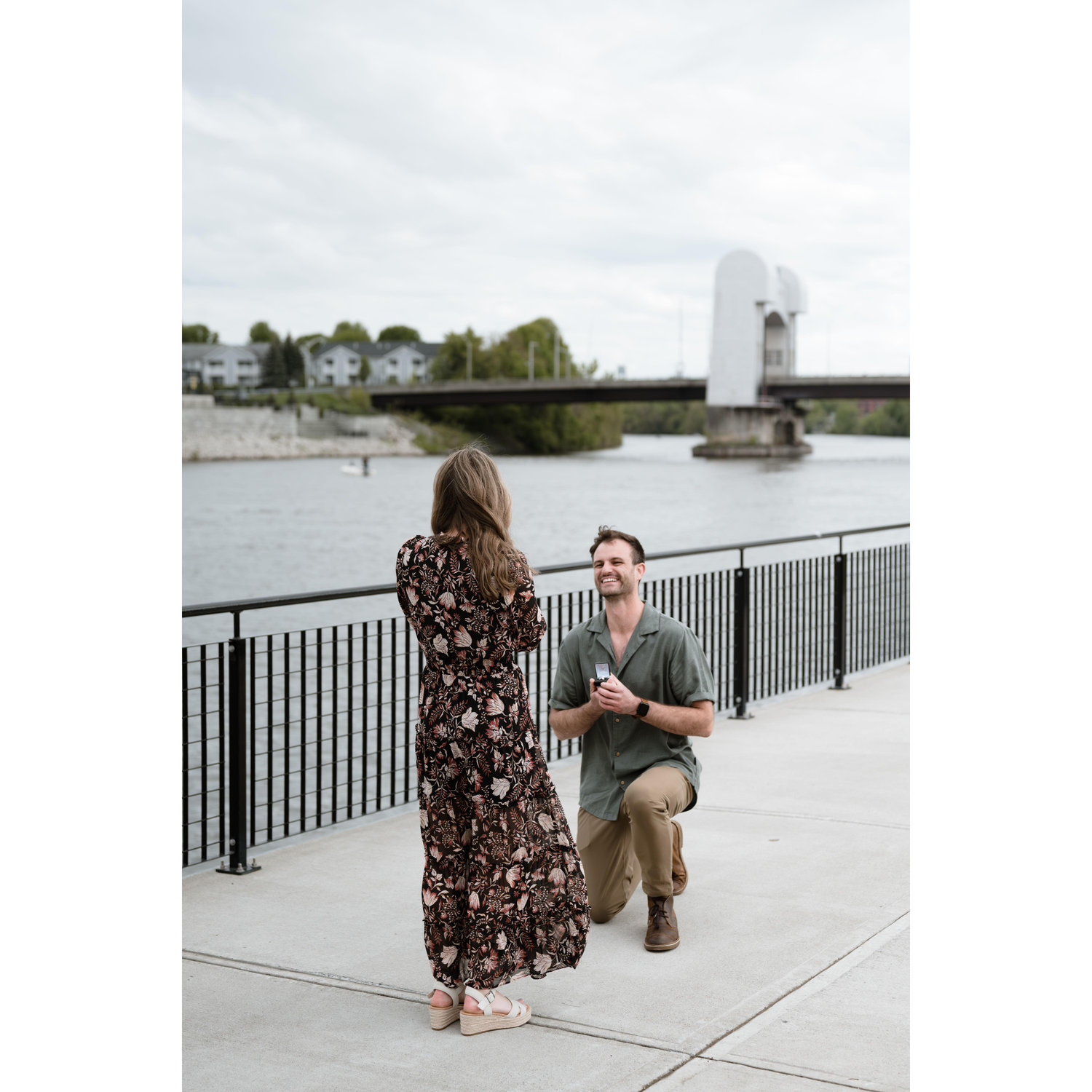 Michael got down on one knee and said “I love you Alyx, will you marry me?”. Filled with excitement, Alyx forgot to say “Yes!” and kissed him instead.