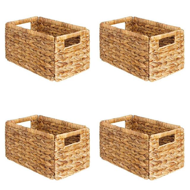 SpaceAid 4 Pack Wicker Basket, Storage Baskets for Organizing, Woven Rattan Basket with Handles for Shelves, Water Hyacinth Large Cube Organizer Storage Bin, 13x8.2x7 inch, Natural
