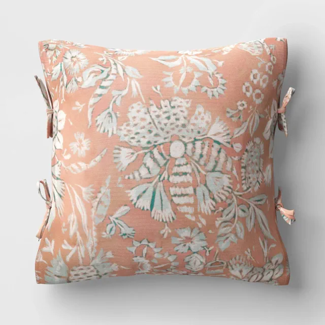 18"x18" Coronet Floral Square Outdoor Throw Pillow Orange - Threshold™ designed with Studio McGee