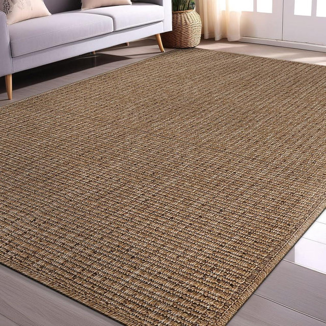 Beverly Rug Easy Jute Natural Rug 8x10 Solid Washable Durable Outdoor Indoor Area Rugs for Living Dining Room Patio Office Stain Resistant Non Shedding Casual Indoor Outside Carpet (8 x 10 Natural)