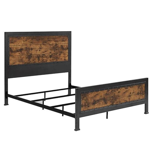 Walker Edison Rustic Farmhouse Wood and Metal Queen Metal Bed Headboard Footboard Bed Frame Bedroom, Queen, Bronze