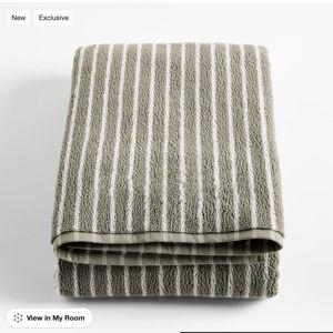 Crate and Barrel Organic Turkish Cotton Shadow Sage and Pampas Ivory Stripe Hand Towel + Reviews | Crate & Barrel
