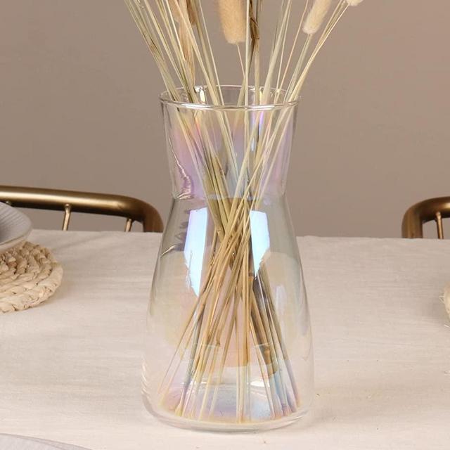 Glass Vase, 8" Tall Ins Modern Irised Crystal Clear Glass Vases for Décor Flowers Centerpiece Home Indoor Desk Decoration, Decorative Iridescent Glass Table Vase for Wedding Housewarming Gift-Colorful