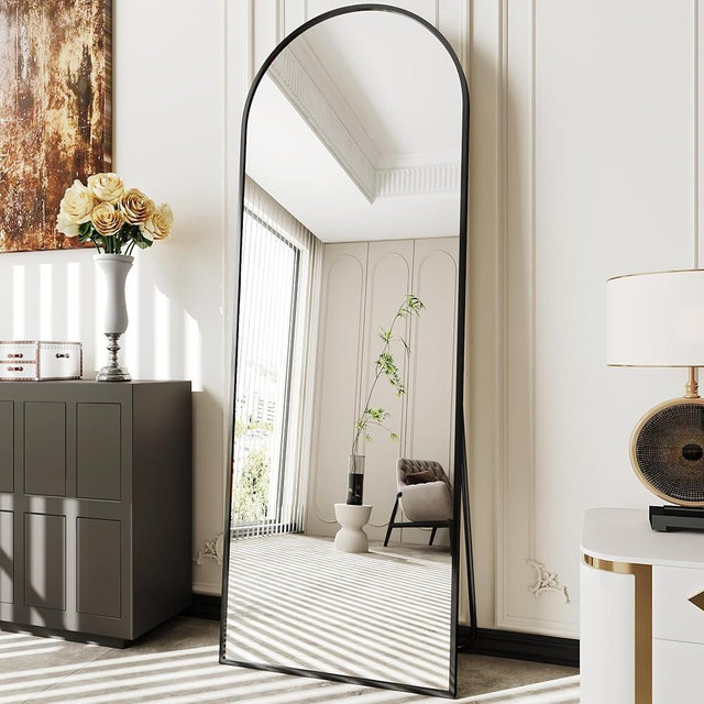 AUYHM Arched Mirror Full Length,Nanoglass Standing Mirror Full Length,71"x26"espejos para dormitorio,Large Full Body Mirrors,Floor Length Mirrors(Black)