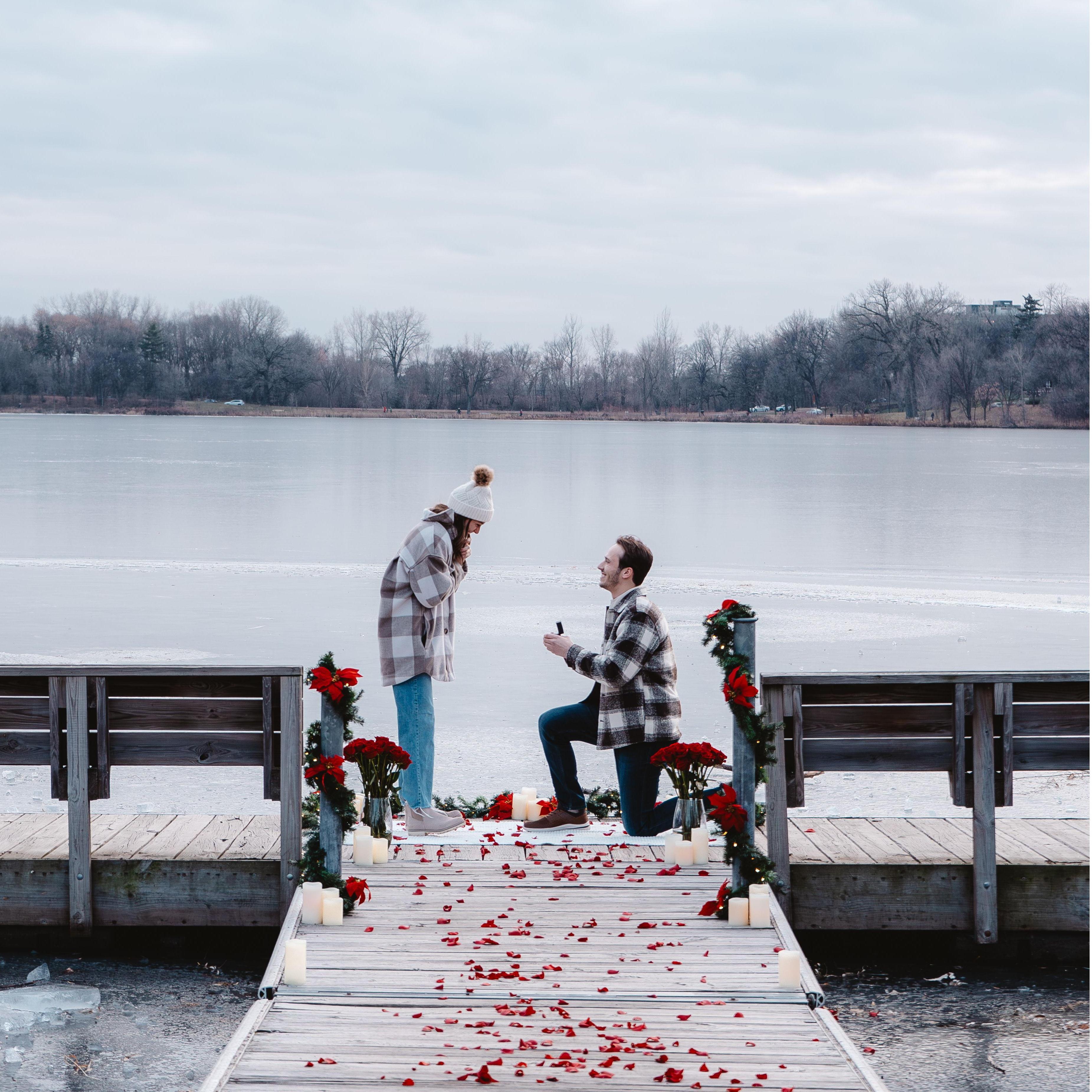 The proposal. This is where we also had our first date! We got ice cream, talked for hours, and watched the stars from this dock. It felt like we were living out a movie.