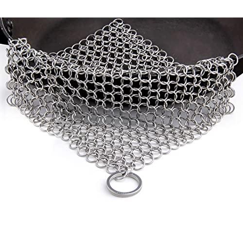 Candure Cast Iron Cleaner Stainless Steel 7x7 Inch Chainmail Scrubber for All Types of Skillet Griddles, Cast Iron Pans, Grills & Dutch Ovens