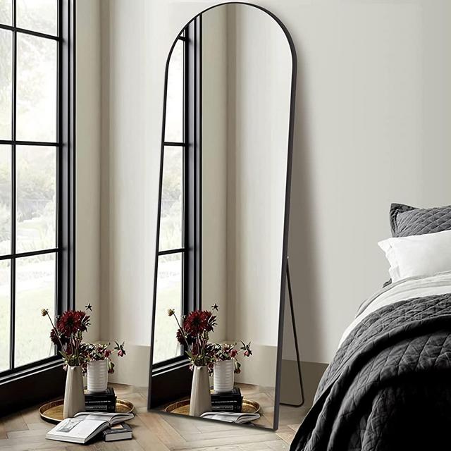 Arched Full Length Mirror with Stand, 64"x21" Black Floor Mirror Metal Framed for Wall Mounted Body Mirror Leaning Full Body Mirror Hanging Wall Mirror for Living Room Bedroom Entryway Dressing Mirror