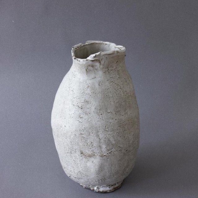 Striped round vase Stoneware, glaze 10 x 6.5 “