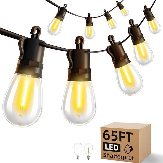 TBOSW Outdoor String Lights Patio LED Light Outside - 20M 18+1 S14 LED 65ft Porch Lighting IP65 Waterproof