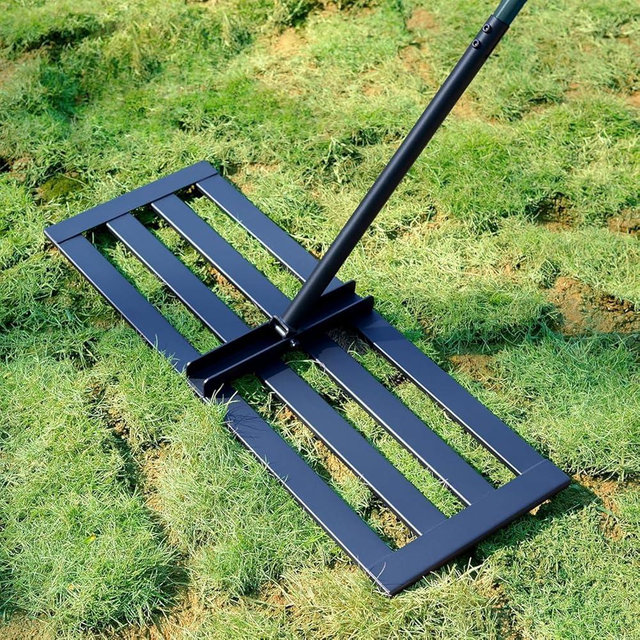 Lawn Leveling Rake, 30 x 10 in Stainless Steel Levelawn Tool with 78 in Adjustable Handle, Heavy Duty Yard Leveler for Soil, Sand, Compost, Backyard, Garden and Golf Course (Green)