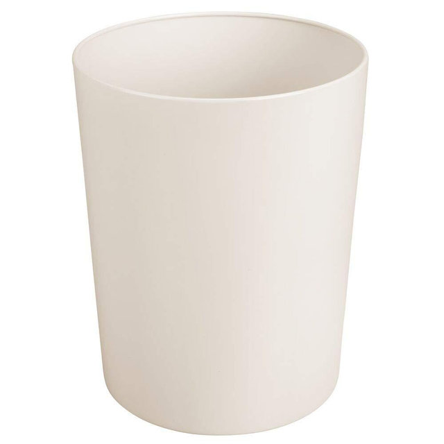 mDesign Round Metal Small Trash Can Wastebasket, Garbage Container Bin for Bathrooms, Powder Rooms, Kitchens, Home Offices - Durable Steel - Cream/Beige