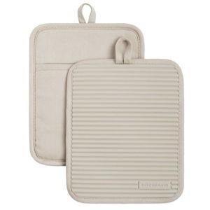 KitchenAid Ribbed Soft Silicone Pot Holder 2-Pack Set, Milkshake Tan, 7"x9"