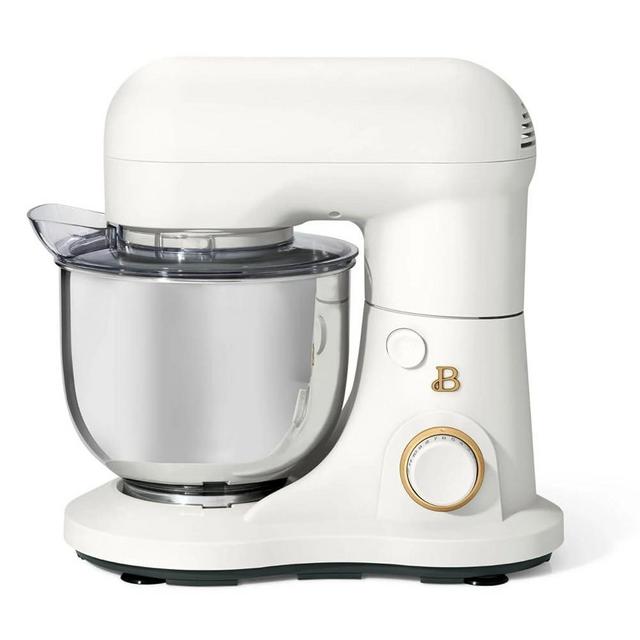 Stand Mixer 3.5 Qt, 300W, 12 Speeds, Tilt-Head, Bowl with Splash Guard, Beater, Dough Hook, Whisk, Compact, Dishwasher Safe, Beautiful by Drew Barrymore (White Icing)