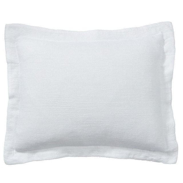 European Flax Linen Waffle Sham, White, Standard, Set of 3