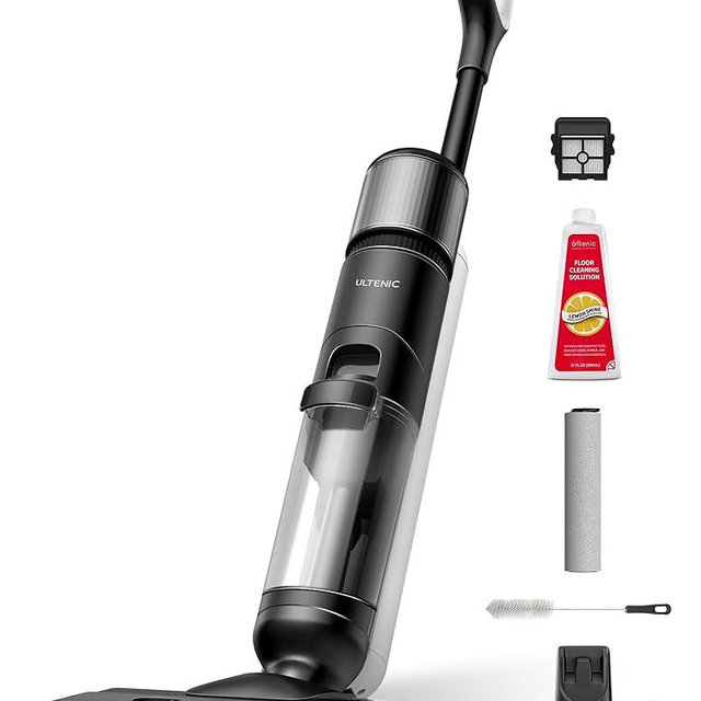 Ultenic Wet Dry Vacuum Cleaner, Cordless Vacuum Mop Combo with Self-Cleaning, 50min Runtime, Smart Mess Detection, Edge Cleaning, LED Display, 3-in-1 Floor Cleaner Machine for Hard Floor, Black＆White
