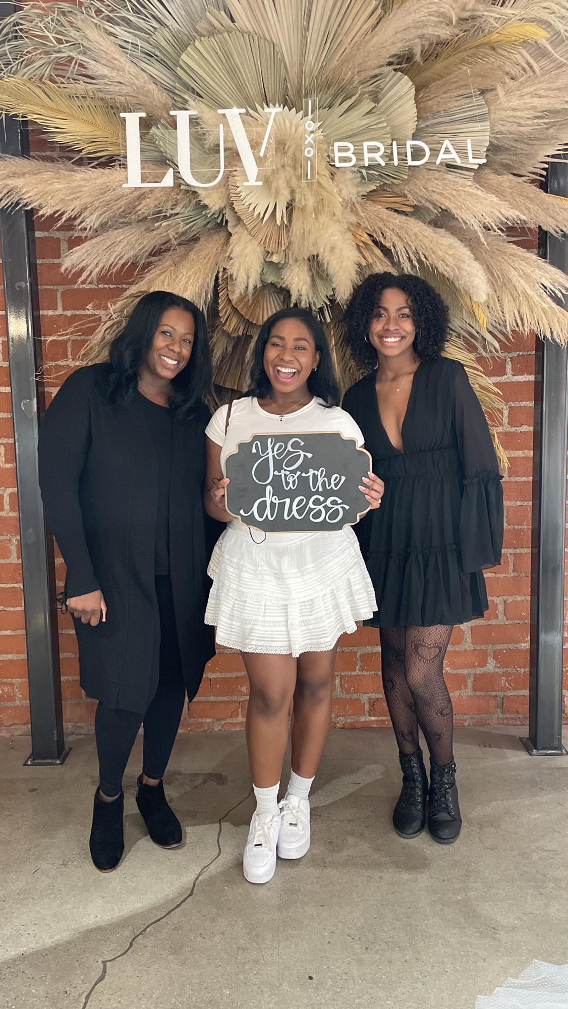 Here's my mom, sister, and I the day we went dress shopping! Our first stop, Luv Bridal, was absolutely wonderful, and we found THE dress!
