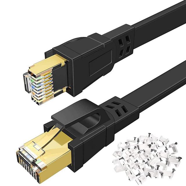 Cat 8 Ethernet Cable 100 FT, High Speed Flat Network Cable Shielded with Gold Plated RJ45 Connector, DEEGO 30AWG LAN Gaming Ethernet Cable 40Gbps 2000MHz for PS4, PS5, Ethernet Switch, Router, Modem