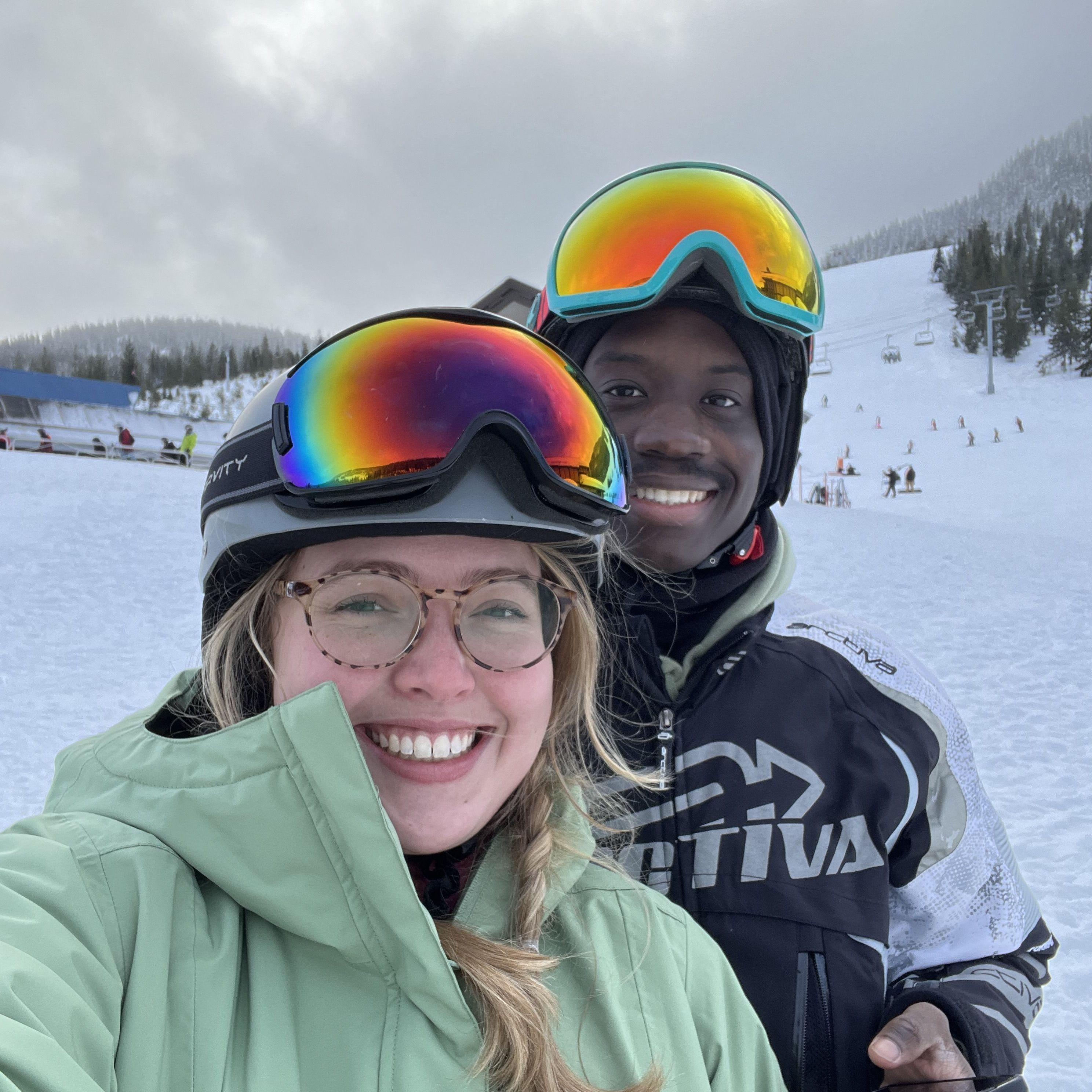 Experiencing new things together, we're very much beginner skiiers