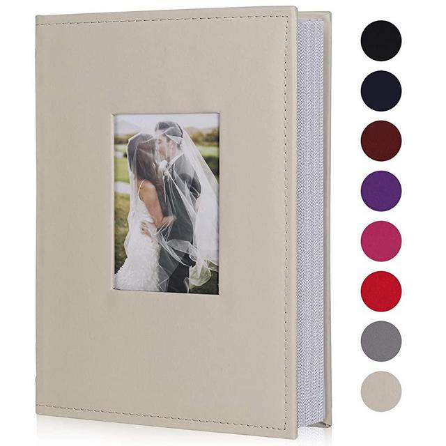 RECUTMS Small Photo Album 4x6,Paper Core Insert Inside Page Picture Album PU Leather Cover 300 Photo Sleeves Boy Girl Family Photo Book Memo Slot Wedding Album(Creamy White)