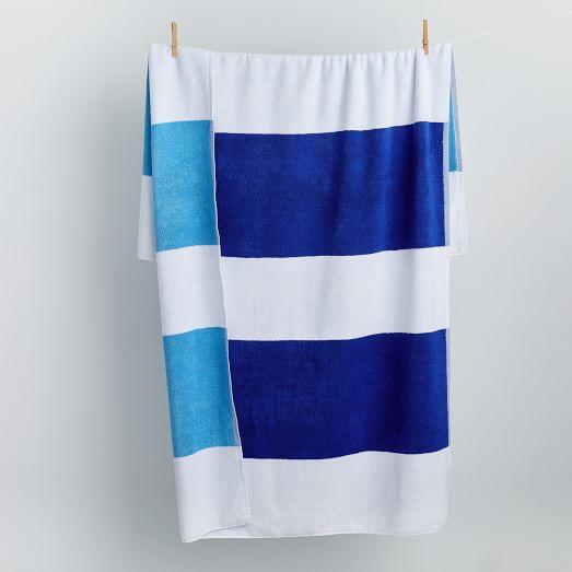 Organic Bold Stripe Reversible Beach Towel, Landscape Blue