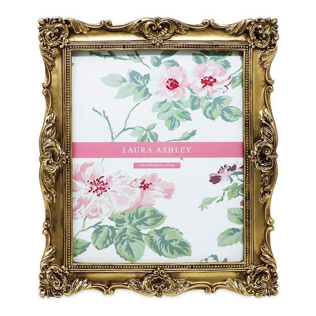 Laura Ashley 8x10 Gold Ornate Textured Hand-Crafted Resin Picture Frame with Easel & Hook for Tabletop & Wall Display, Decorative Floral Design Home Decor, Photo Gallery, Art, More (8x10, Gold)