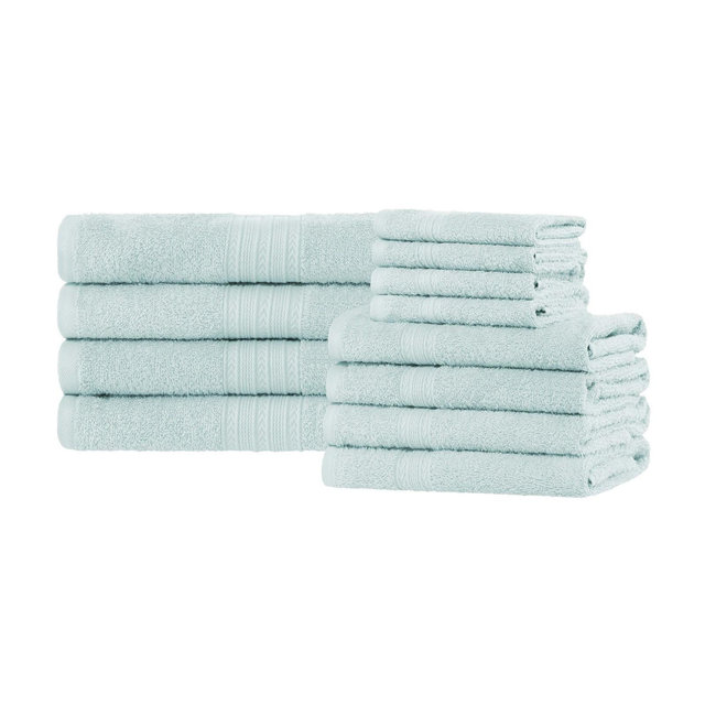 Eco-Friendly Sustainable Cotton Solid Lightweight 12-Piece Bathroom Towel Set, Aqua Marine - Blue Nile Mills