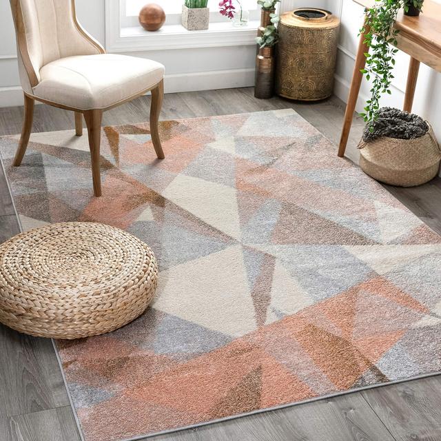 Well Woven Barra Blush Pink Multi-Color Modern Geometric Triangle Pattern Abstract 5x7 (5'3 x 7'3) Area Rug Contemporary Thick Soft Plush
