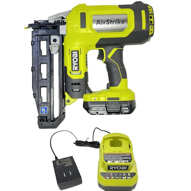 RYOBI ONEAND 18V 16-Gauge Cordless AIRSTRIKE Finish Nailer with Free 2.0 AH Battery P3