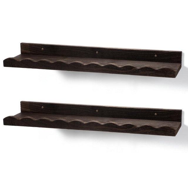 Suzile 2 Pcs Scalloped Shelves Wall Floating Shelves Set for Room, Bathroom, Bedroom, Cute Room Decor Aesthetic and Books, Toys, Photo Frames Storage(23",Carbonized Brown)