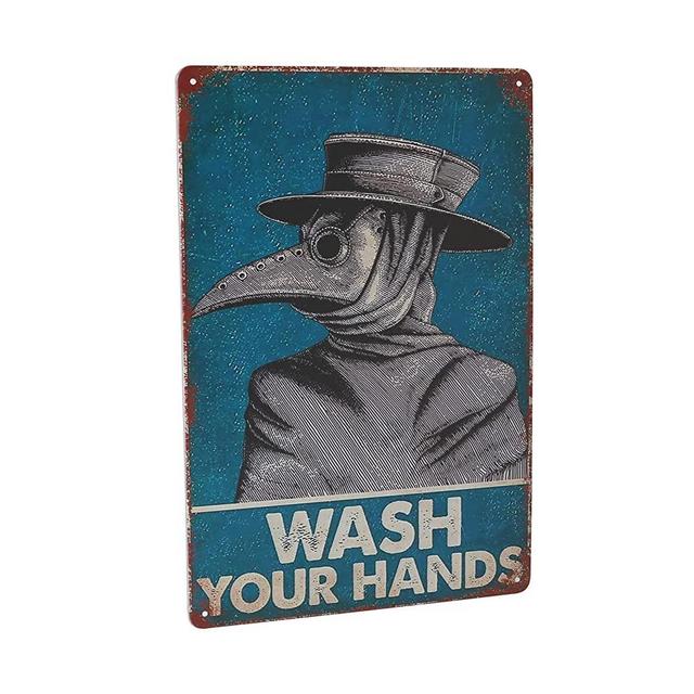 Tzhome Vintage tin Sign,Wash Your Hand Plague Doctor Wall Art Plague Doctor Art Print Plague Doctor Wall Decor,Home Decor/Lover Gifts/Wall Decor/Guest Wall Decor Art Sign8 X 12" Inches