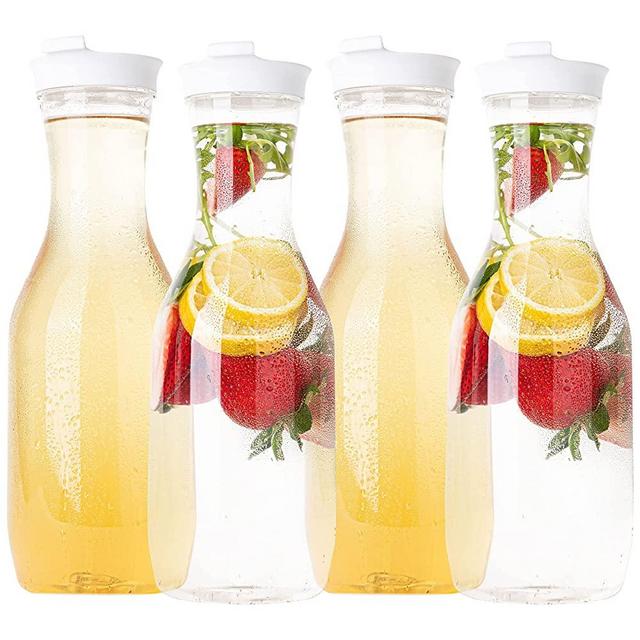 Plasticpro Clear Plastic Premium Water or Beverage Pitchers Heavy Duty Beverage Containers with Lids for Restuarants, Party's, or Schools 50 ounce Pack of 4