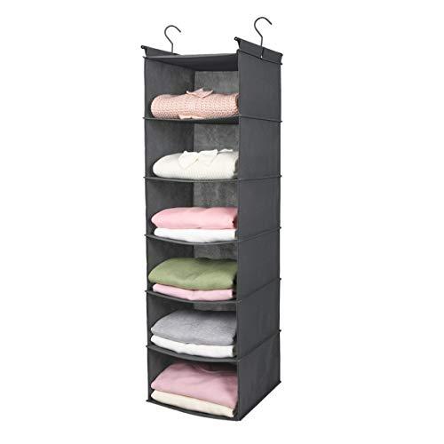 MAX Houser 6 Tier Shelf Hanging Closet Organizer, Cloth Hanging Shelf with 2 Sturdy Hooks,for Storage,Foldable (Grey)