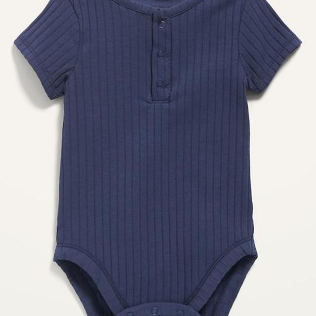 Unisex Solid Rib-Knit Henley Bodysuit for Baby