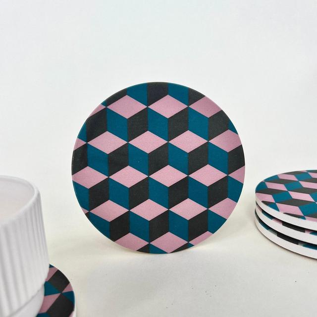 CUBES WALLPAPER COASTERS pink set of 4 absorbent stone coasters / ceramic coaster set