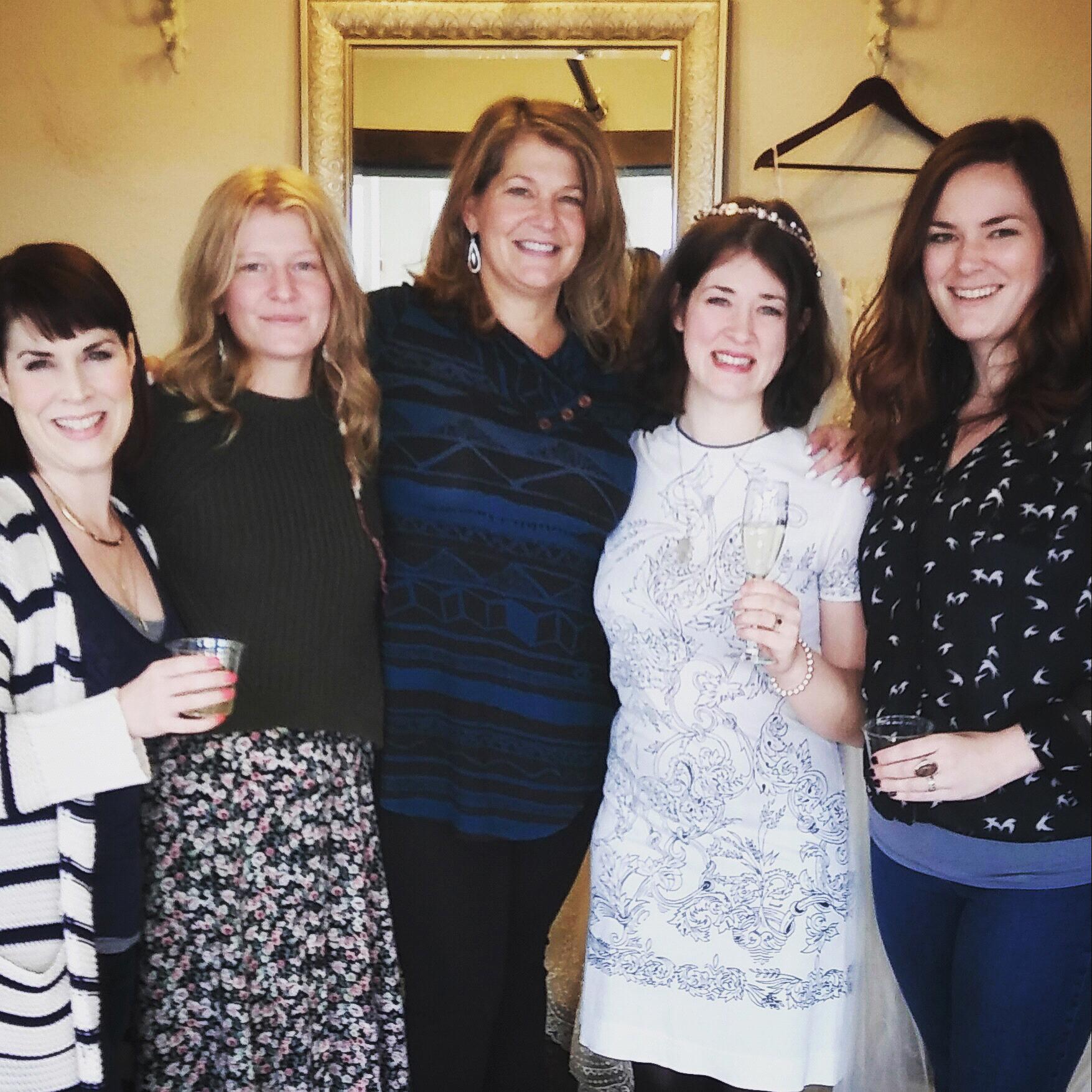 Picking out Lia's wedding dress. Jen, Haley, Mary, Lia, and Brenna