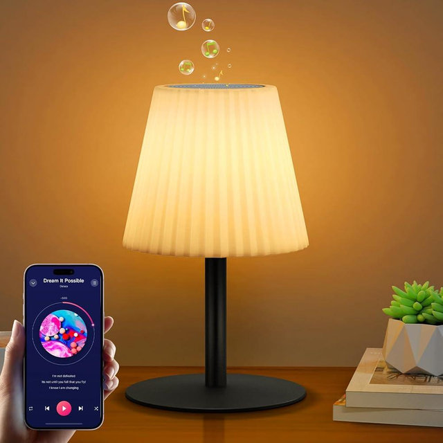 NiceBuy Shower Lamp with Speaker Cordless Outdoor Speaker Table Lamp with RGB Lights, USB Rechargeable Portable IP44 Water-Resistant for Outdoor & Indoor, Suitable for Bathroom Patio Garden and Party